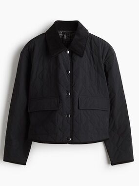 H&M Divided Black Quilted  Jacket with Corduroy Collar and Trim